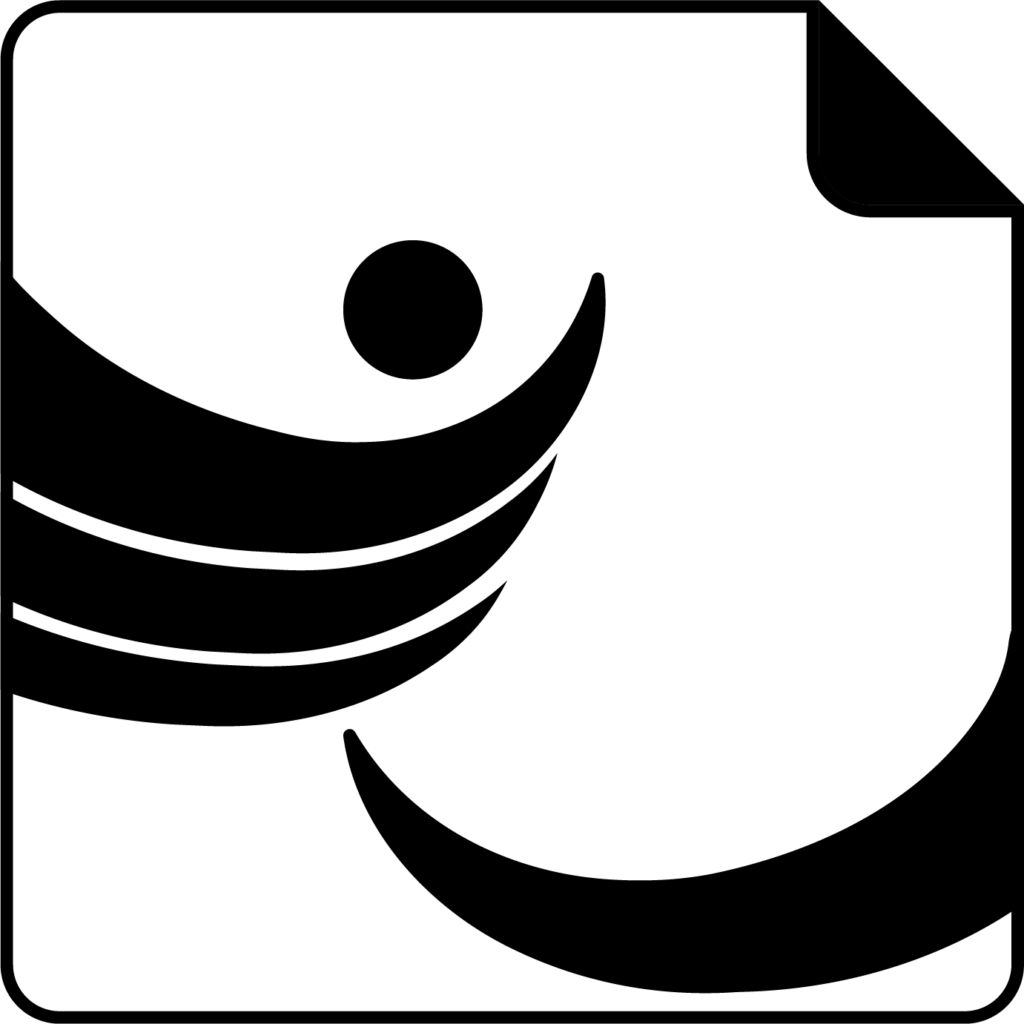 Icon for Authorization Notice. Abstract design within a white square. Black circle above a set of three curved black lines with one curved black line below.