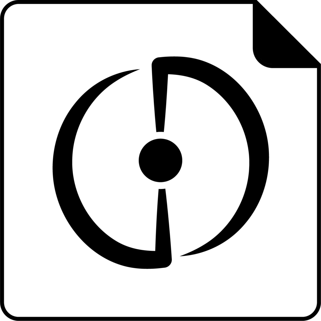 Icon for Leave Undisturbed Notice. Abstract design within a white square. A black circle in the center of two curved black lines which form a struck-through circle.
