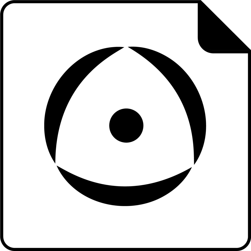 Icon for Safety Notice. Abstract design within a white square. A black circle in the center of three curved black lines which form a circle.